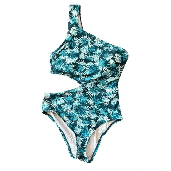 Michael Kors Women's One Shoulder Cutout Swimsuit Turquoise Floral, Size 6 NWT - Picture 5 of 11